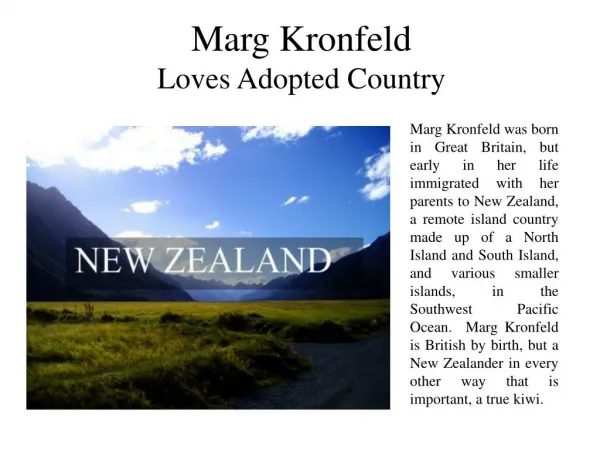 Marg Kronfeld Loves Adopted Country