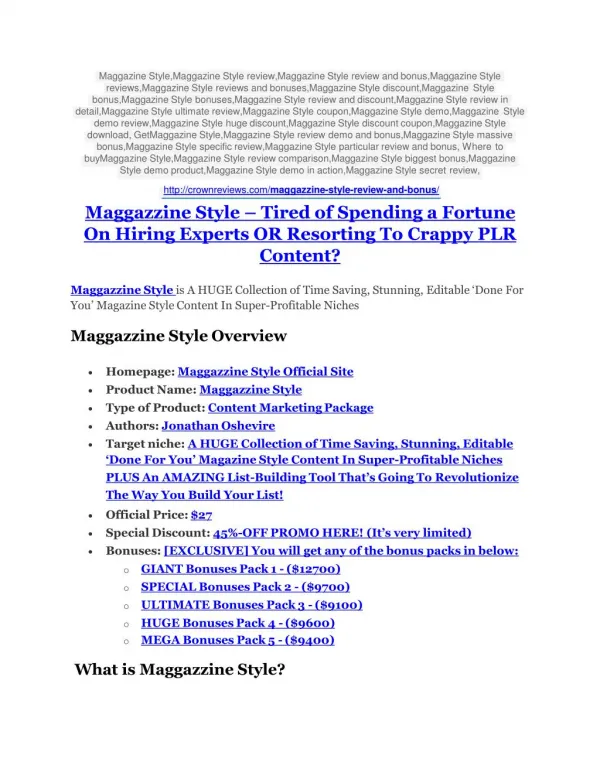 Maggazzine Style review-SECRETS of Maggazzine Style and $16800 BONUS