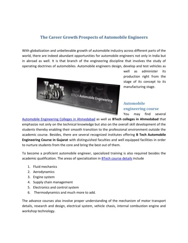 The Career Growth Prospects of Automobile Engineers