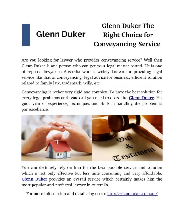 Glenn Duker The Right Choice for Conveyancing Service