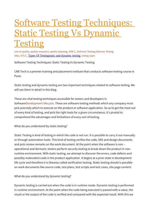 Static Testing Vs Dynamic Testing