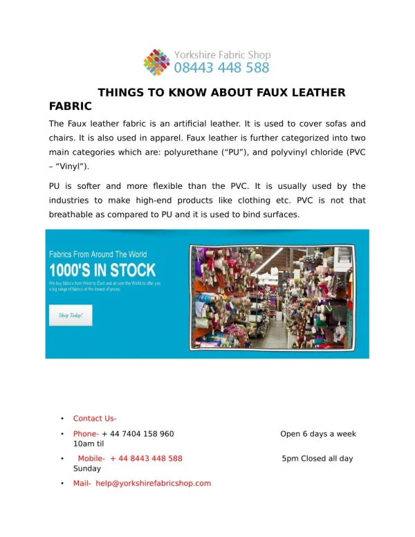 THINGS TO KNOW ABOUT FAUX LEATHER FABRIC
