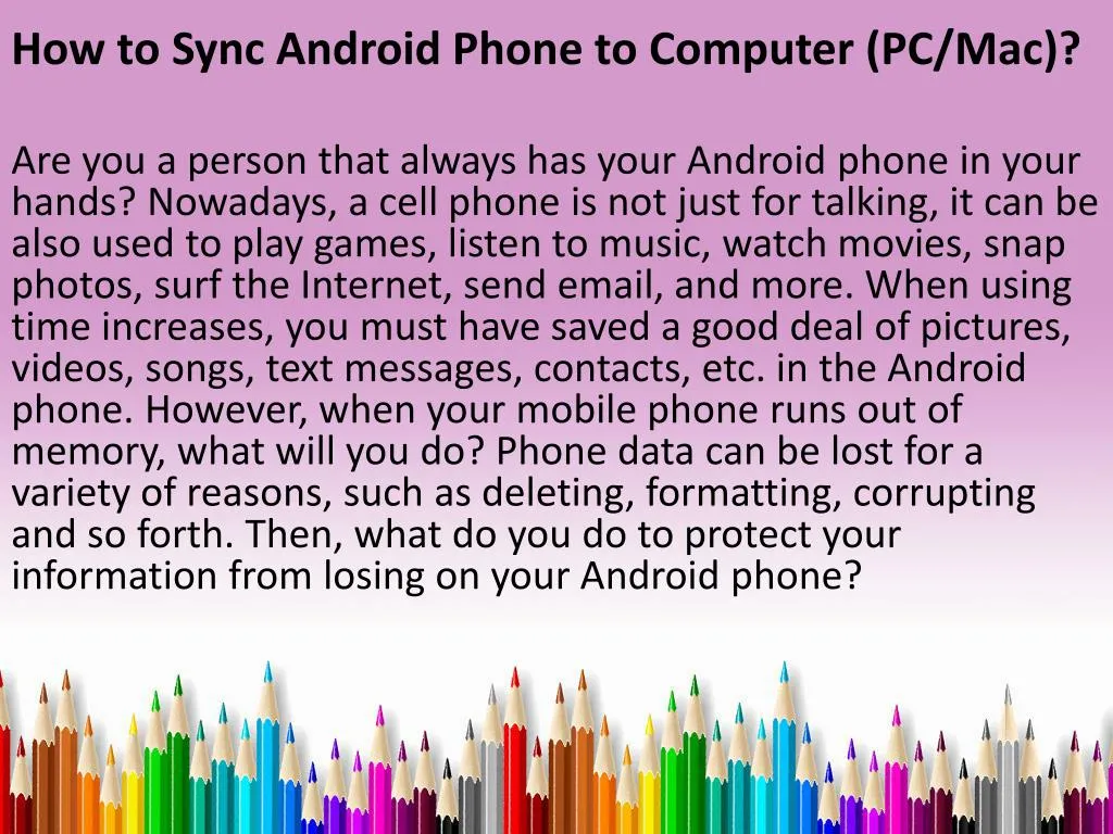 how to sync android phone to computer pc mac