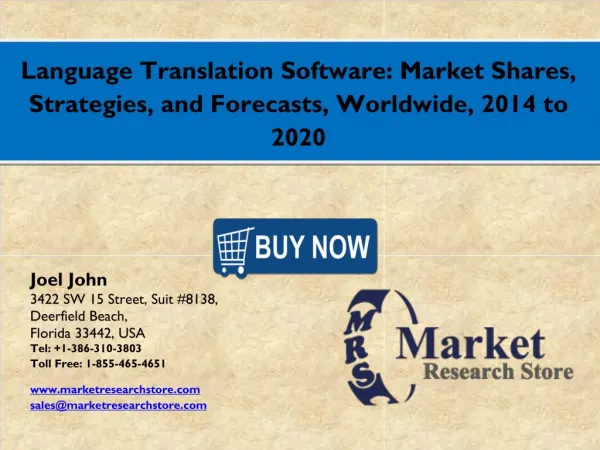 Language Translation Software Market 2016: Global Industry Size, Share, Growth, Analysis, and Forecasts to 2021