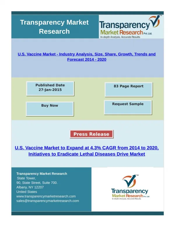 U.S. Vaccines Market to Be Driven by High Demand for Pediatric Vaccines