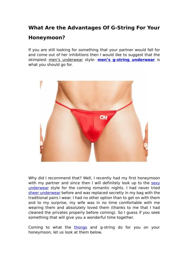 What Are the Advantages Of G-String For Your Honeymoon?