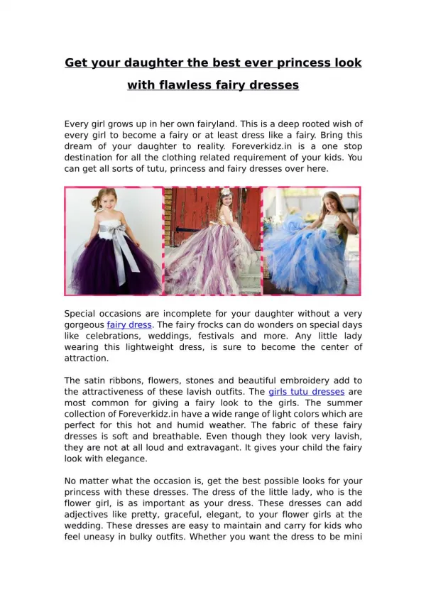 Get your daughter the best ever princess look with flawless fairy dresses