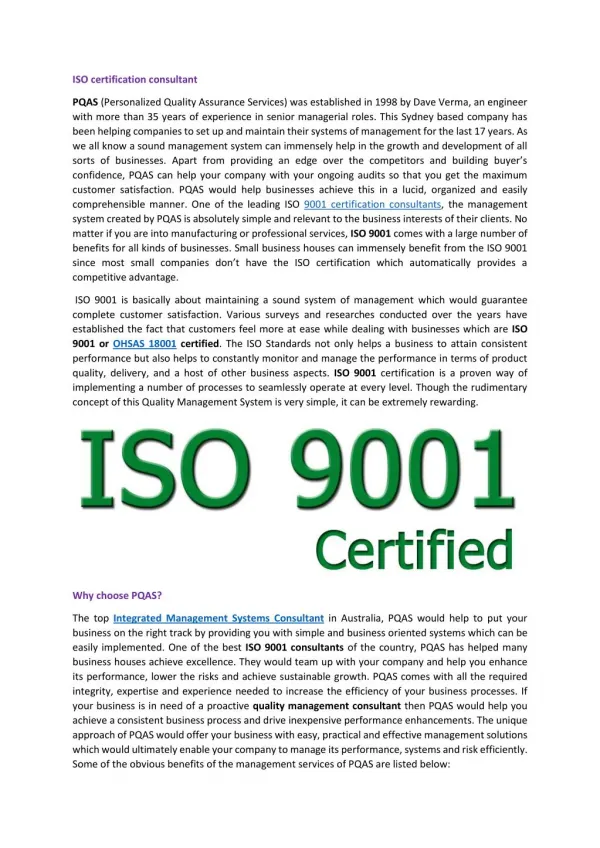 ISO 9001 Certification Consultants in Australia