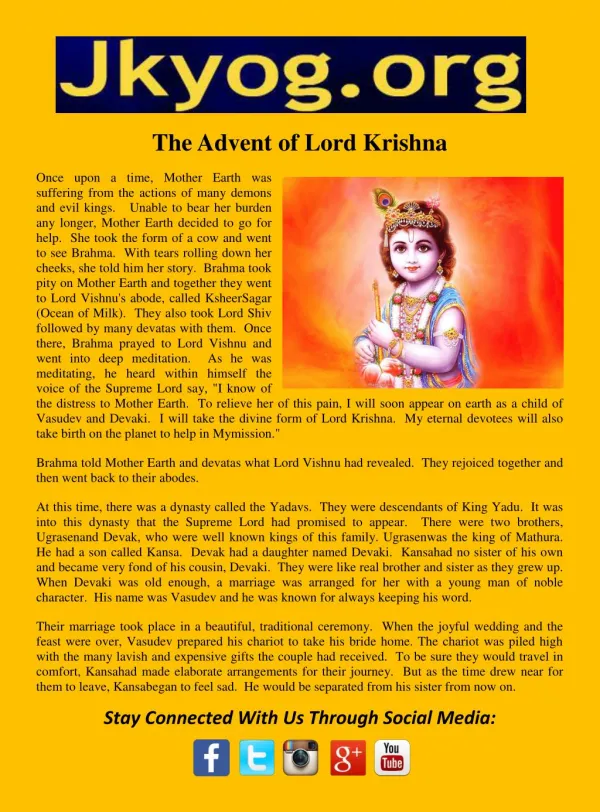 The advent of lord krishna