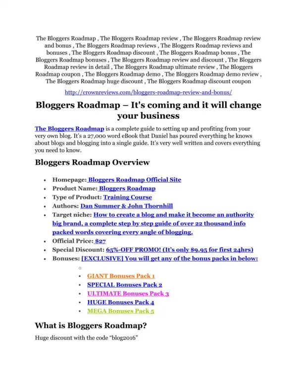 The Bloggers Roadmap review - (FREE) Jaw-drop bonuses