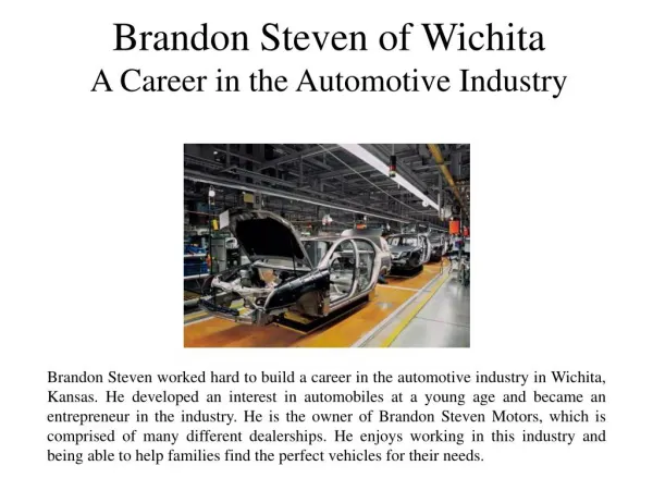 Brandon Steven of Wichita A Career in the Automotive Industry