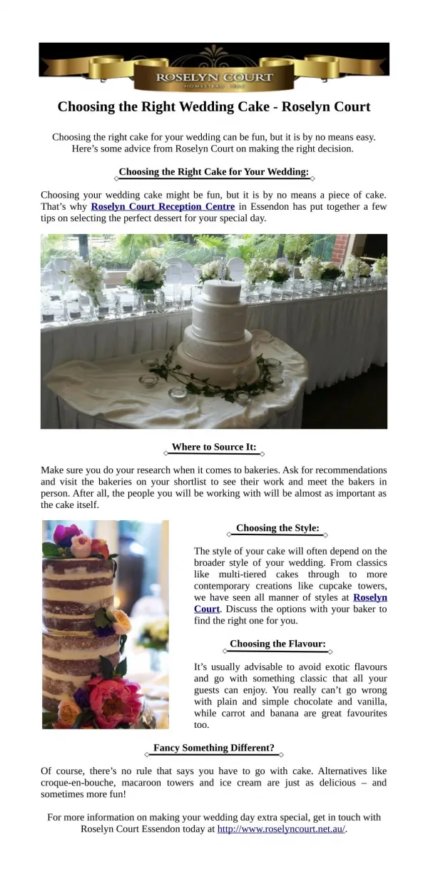 Choosing the Right Wedding Cake - Roselyn Court