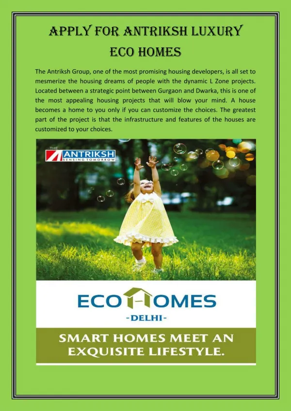 Apply for Antriksh Luxury Eco Homes