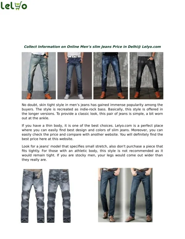 Online Men’s Slim Jeans Price in Delhi