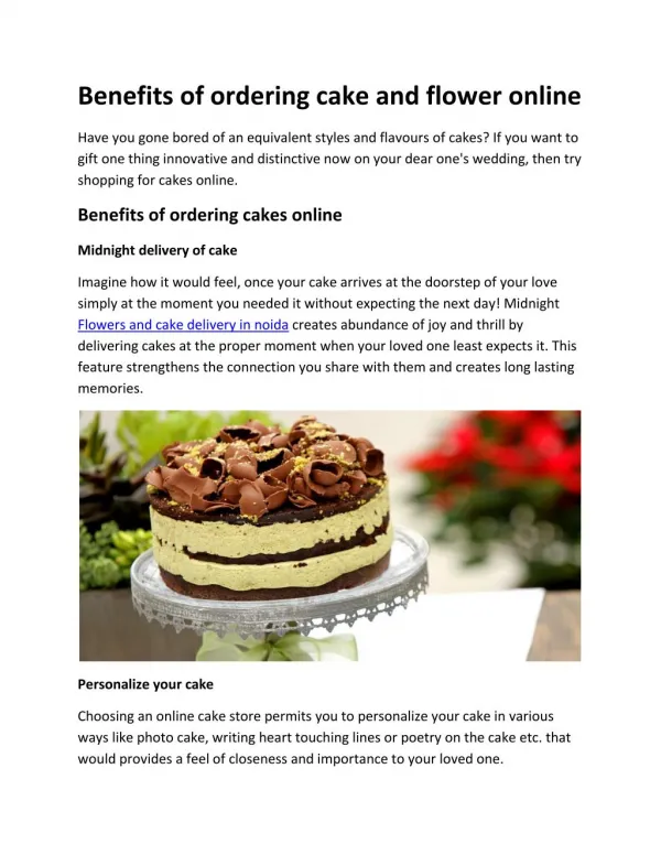 Benefits of ordering cake and flower online