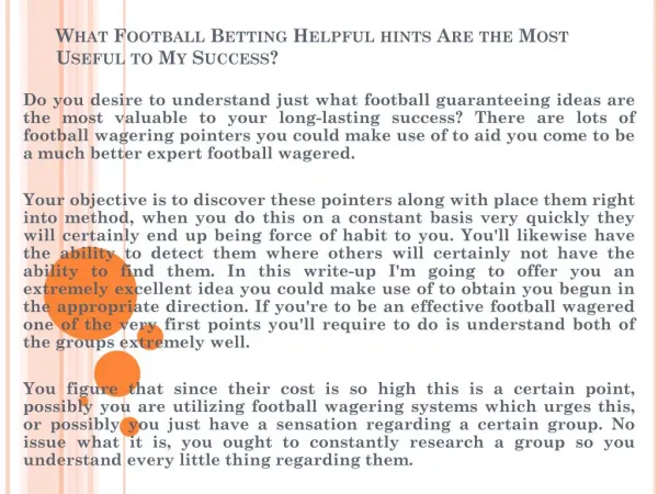 What Football Betting Helpful hints Are the Most