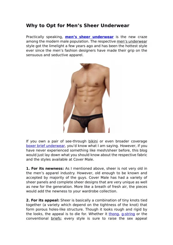 Why to Opt for Men's Sheer Underwear