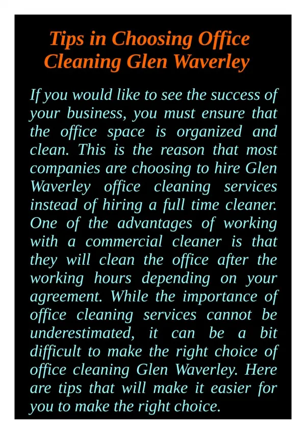 Tips in Choosing Office Cleaning Glen Waverley