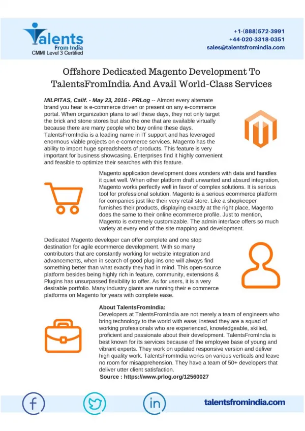 Avail World-Class Offshore Dedicated Magento Development Services At TalentsFromindia