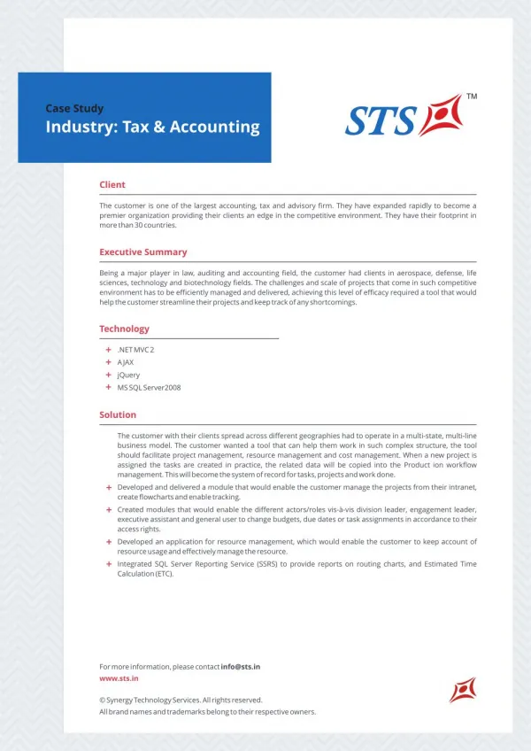 Case Study - Workflow Management For Accounting ,Tax And Advisory Firm