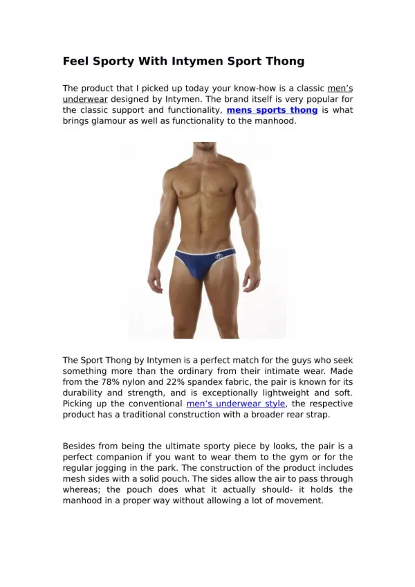Feel Sporty With Intymen Sport Thong