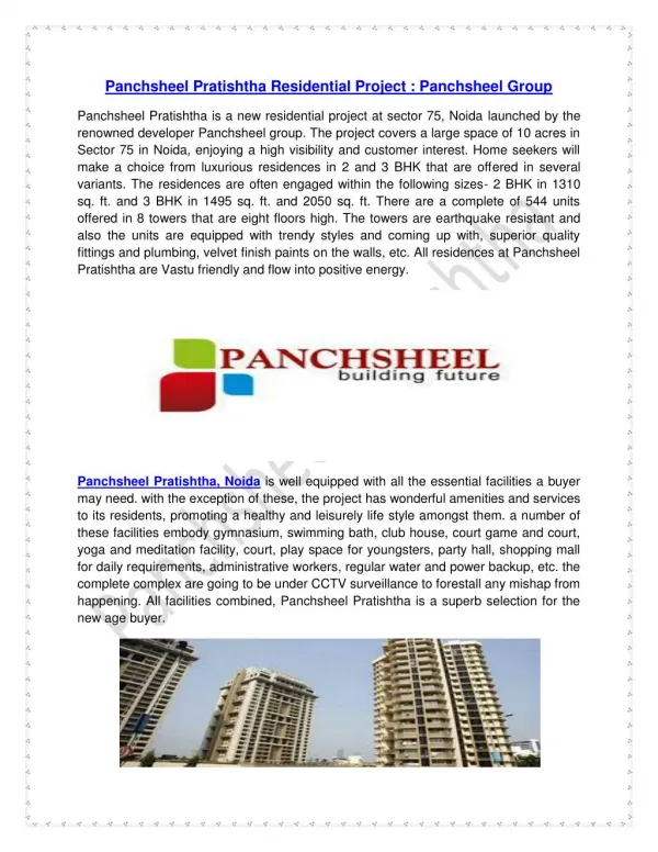 Panchsheel Pratishtha Residential Project : Panchsheel Group