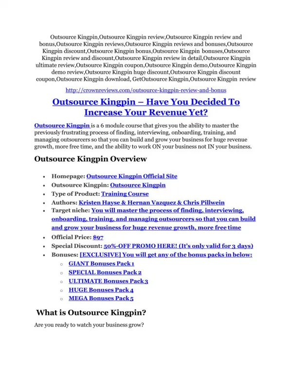 Outsource Kingpin Review - (FREE) Bonus of Outsource Kingpin