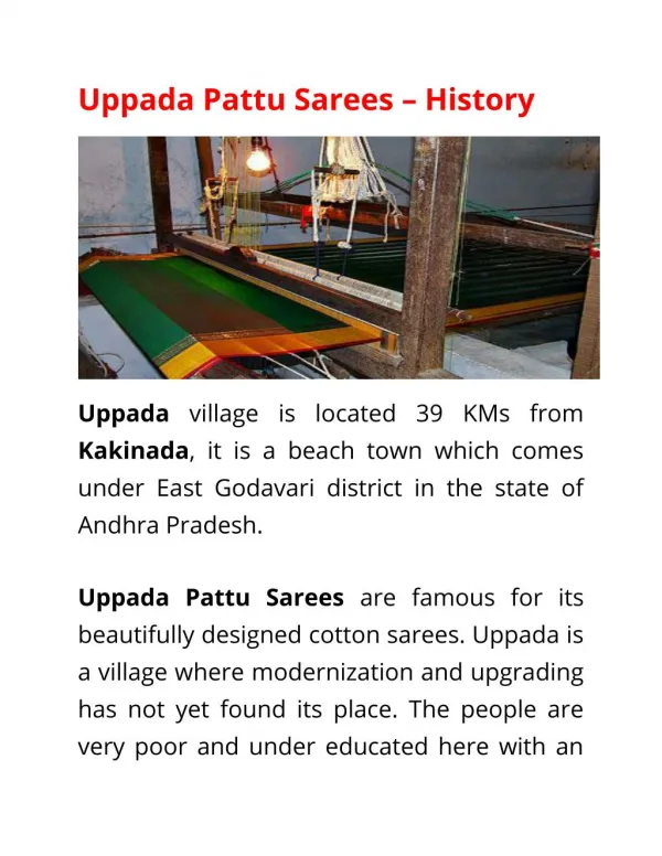 Uppada Pattu Sarees - History
