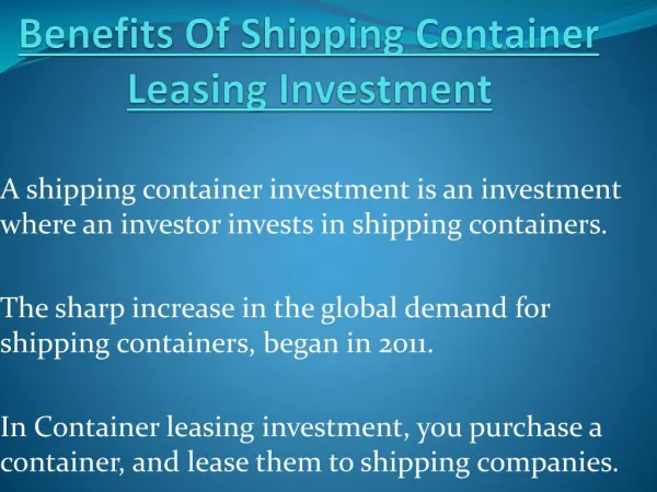 Benefits Of Shipping Container Leasing Investment