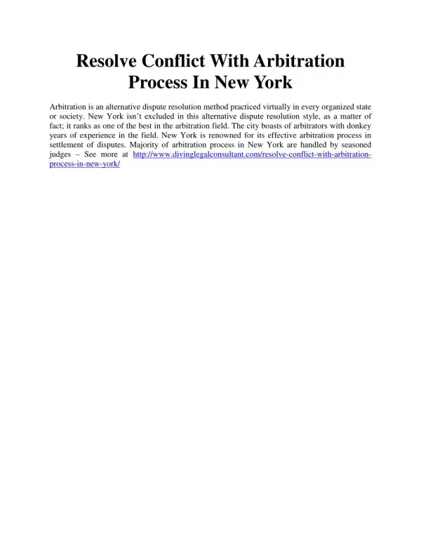 Resolve Conflict With Arbitration Process In New York