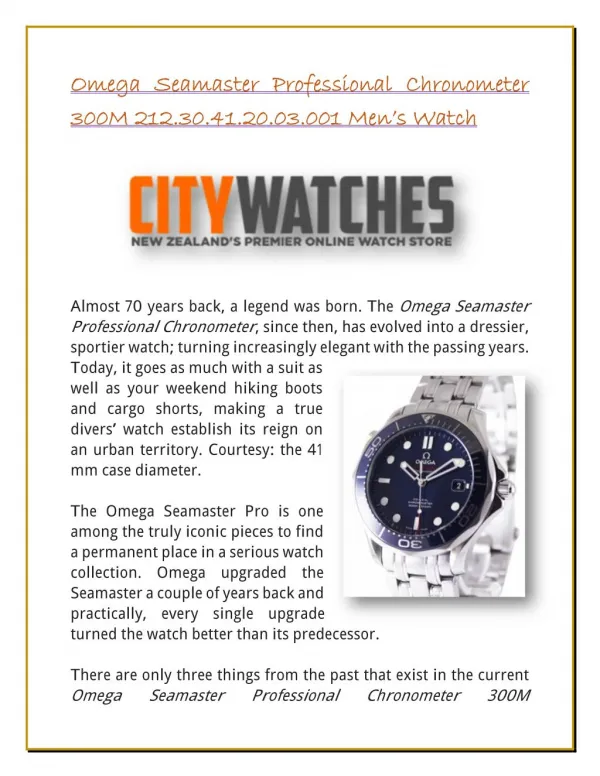 Omega Seamaster Professional Chronometer 300M 212.30.41.20.03.001 Men’s Watch