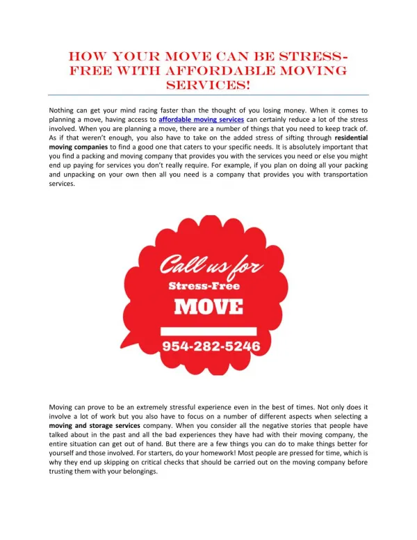 How Your Move Can Be Stress-Free With Affordable Moving Services!