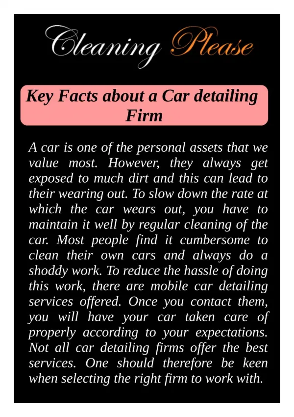 Key Facts about a Car detailing Firm
