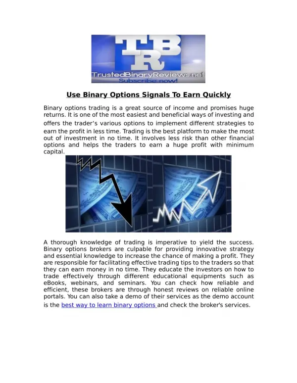 Tips to earn quickly Using Binary Options Signals