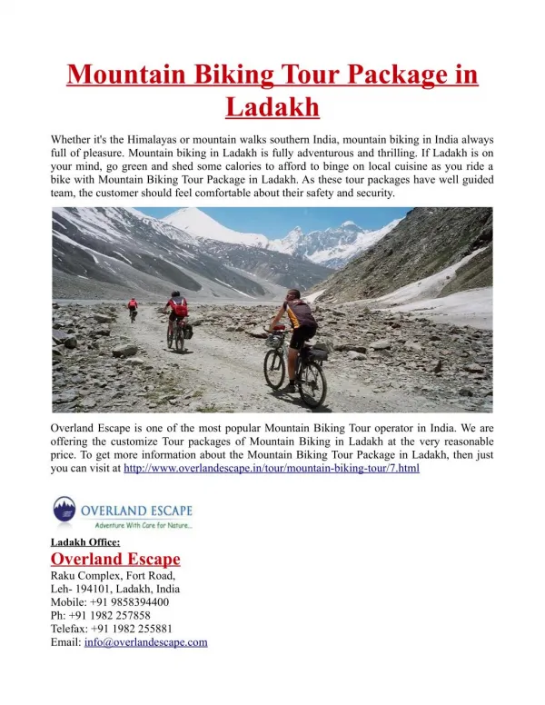 Mountain Biking Tour Package in Ladakh