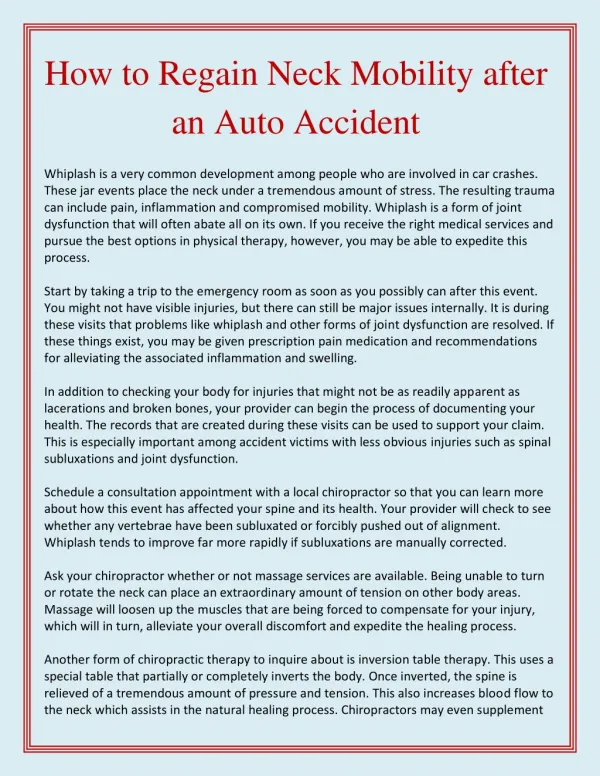 How To Regain Neck Mobility After An Auto Accident