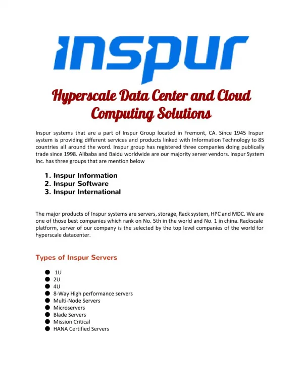 Hyperscale Data Center and Cloud Computing Solutions - Inspur Systems USA