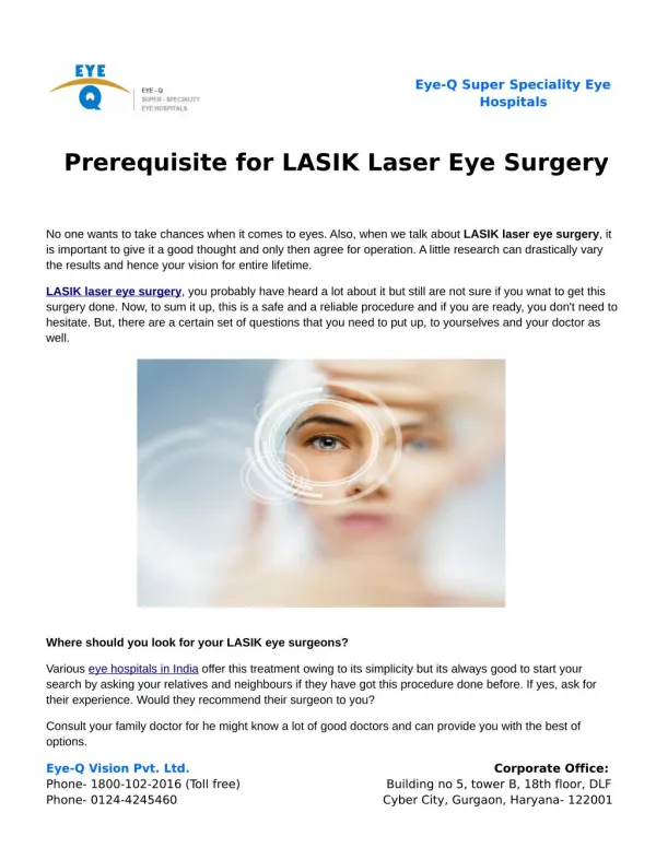 Prerequisite for LASIK Laser Eye Surgery