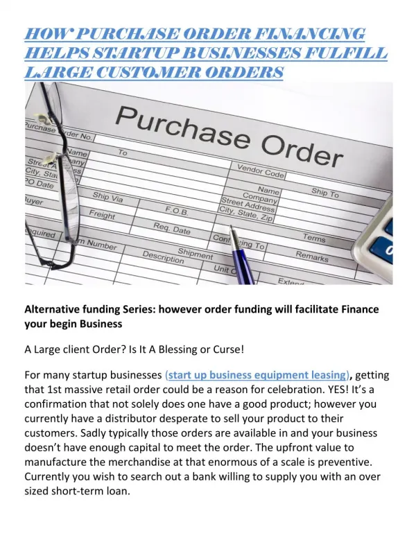 HOW PURCHASE ORDER FINANCING HELPS STARTUP BUSINESSES FULFILL LARGE CUSTOMER ORDERS
