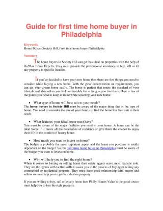 Guide for first time home buyer in Philadelphia - slide 1
