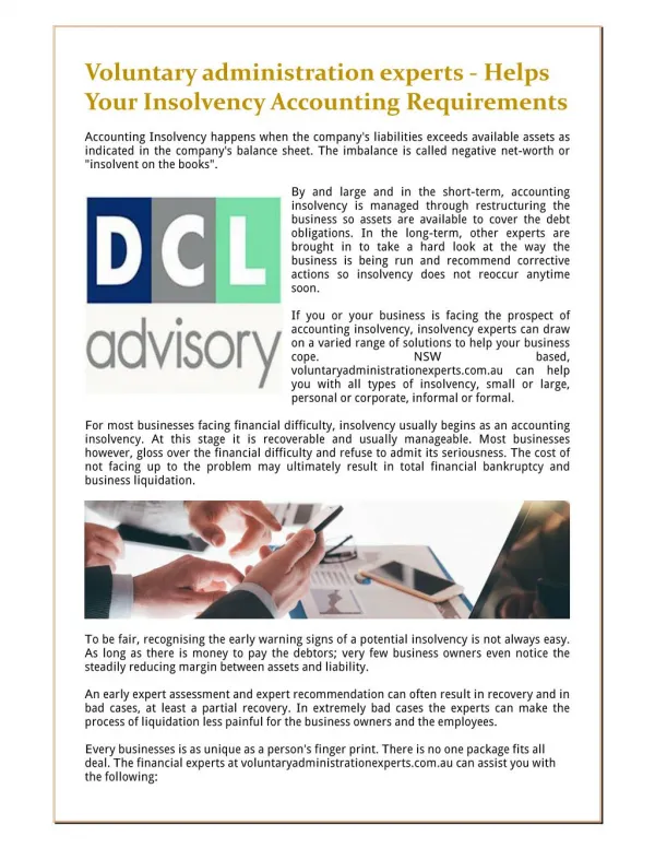 Voluntary administration experts - Helps Your Insolvency Accounting Requirements