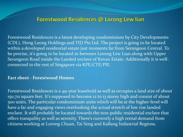 Forestwood Residences @ Lorong Lew lian