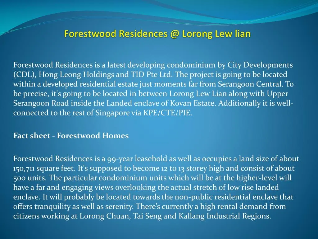 forestwood residences @ lorong lew lian