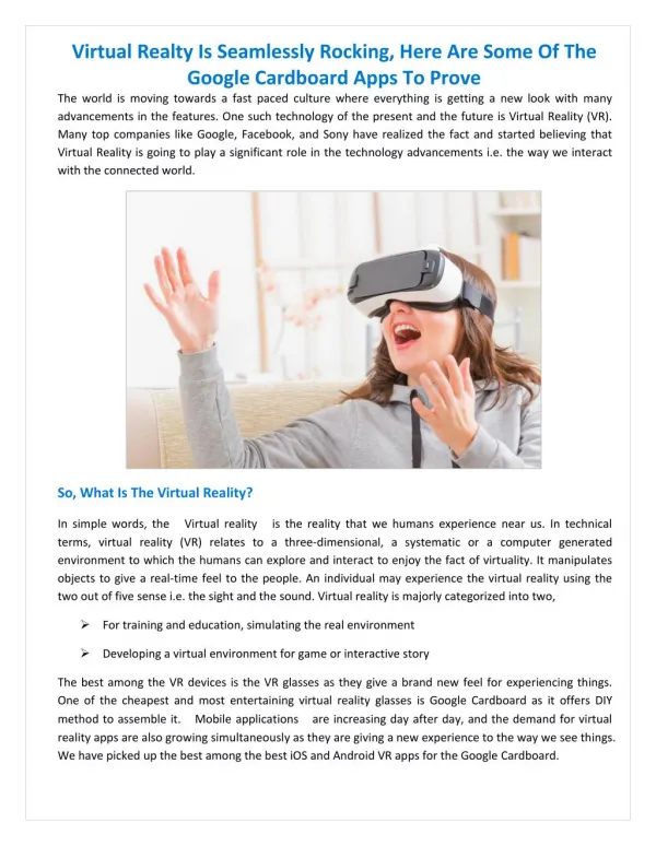 Virtual Reality is Seamlessly Rocking - Virtual Reality Apps