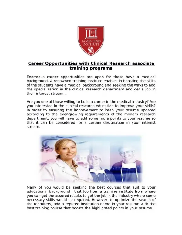 Get Career Opportunities With Clinical Research Associate Training Programs