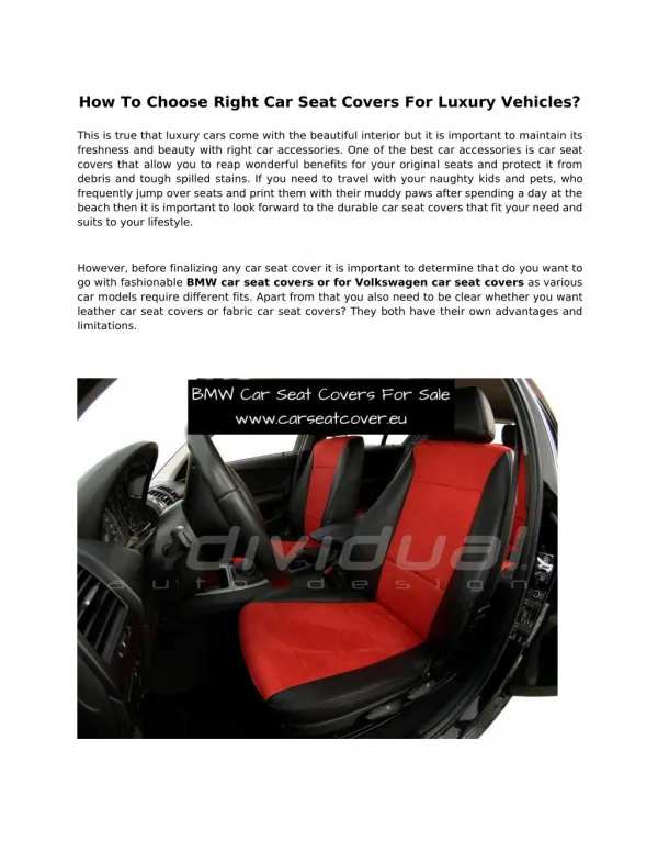 How To Choose Right Car Seat Covers For Luxury Vehicles?