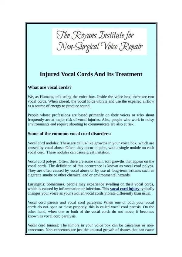 Recover Your Injured Vocal Cords