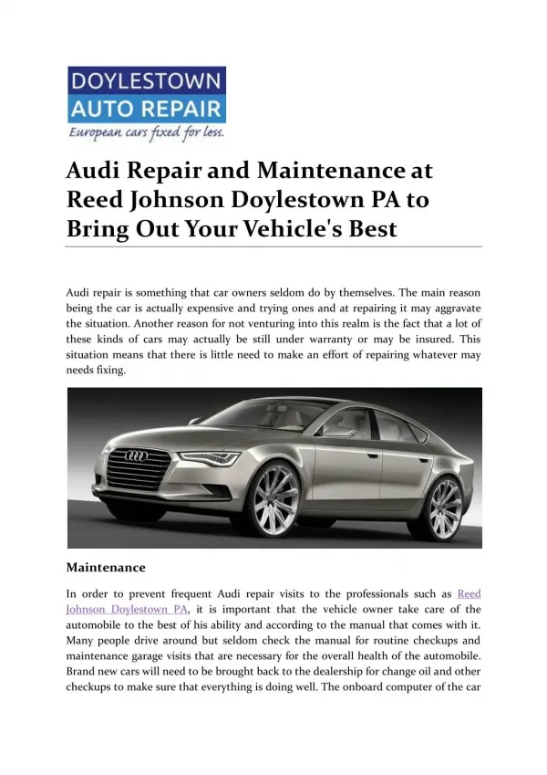 Audi Repair and Maintenance at Reed Johnson Doylestown PA to Bring Out Your Vehicle's Best