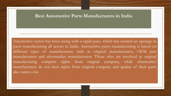 Best Automotive Parts Manufacturers in India