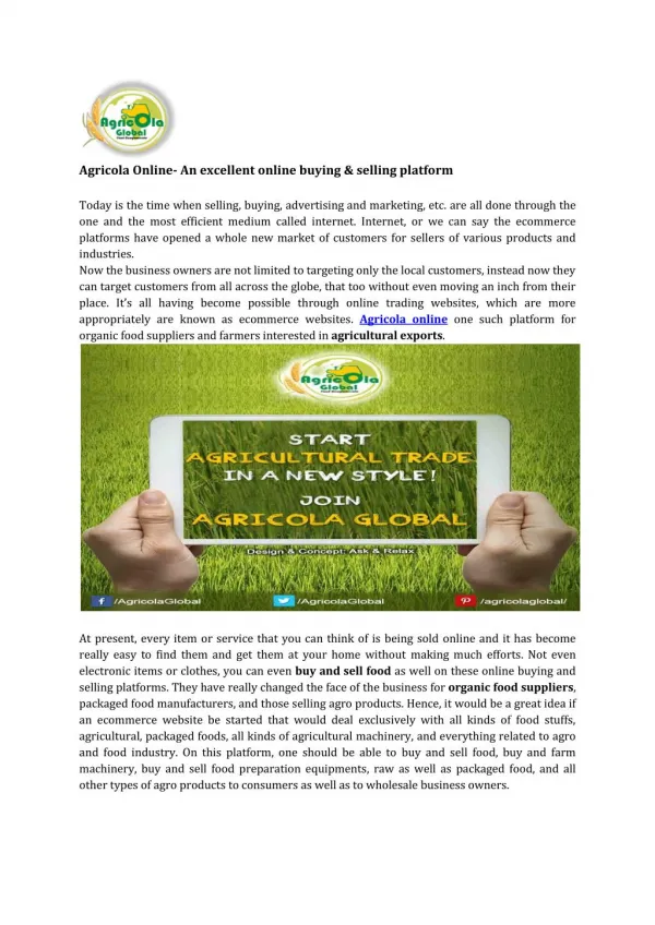 Agricola Online- An excellent online buying & selling platform